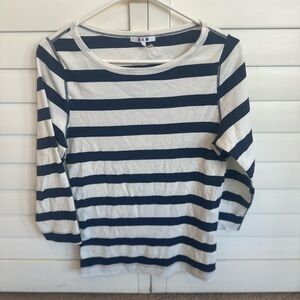 Three Dots Navy and White Striped Long Sleeve Top Large women’s